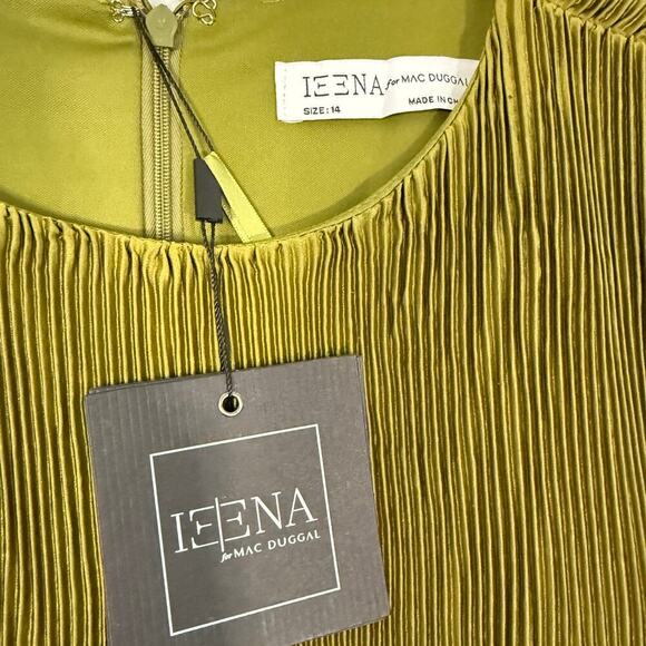MAC DUGGAL Long Sleeve High Neck Pleated Charmeuse Olive Dress Size 14 - Picture 3 of 7